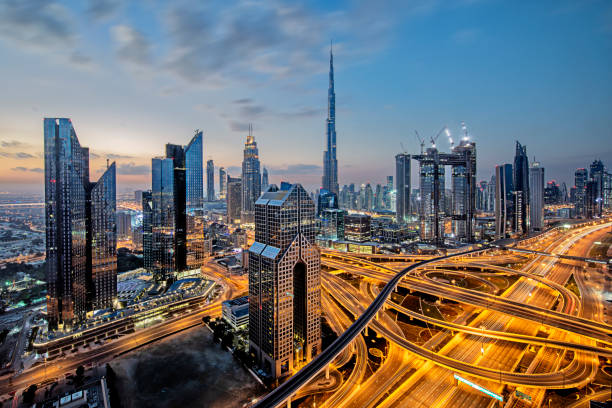 Dubai downtown at twilight with view over sheikh zayed road
